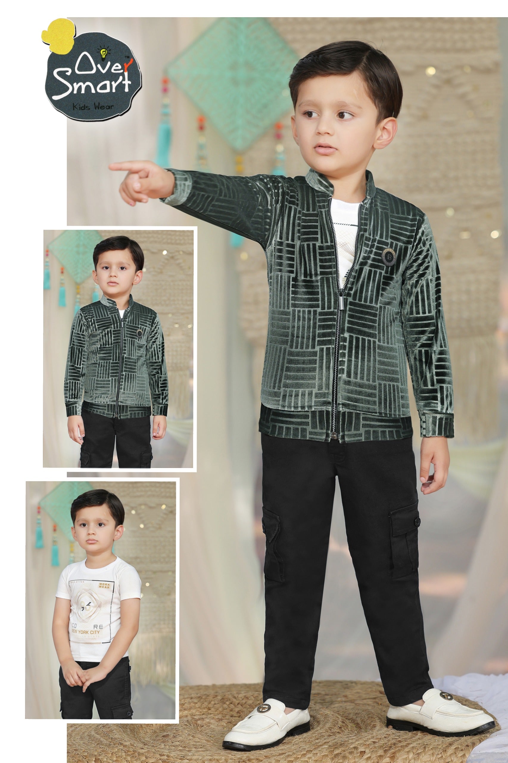 Boys imported fabric 3 Piece Velvet Jacket Set